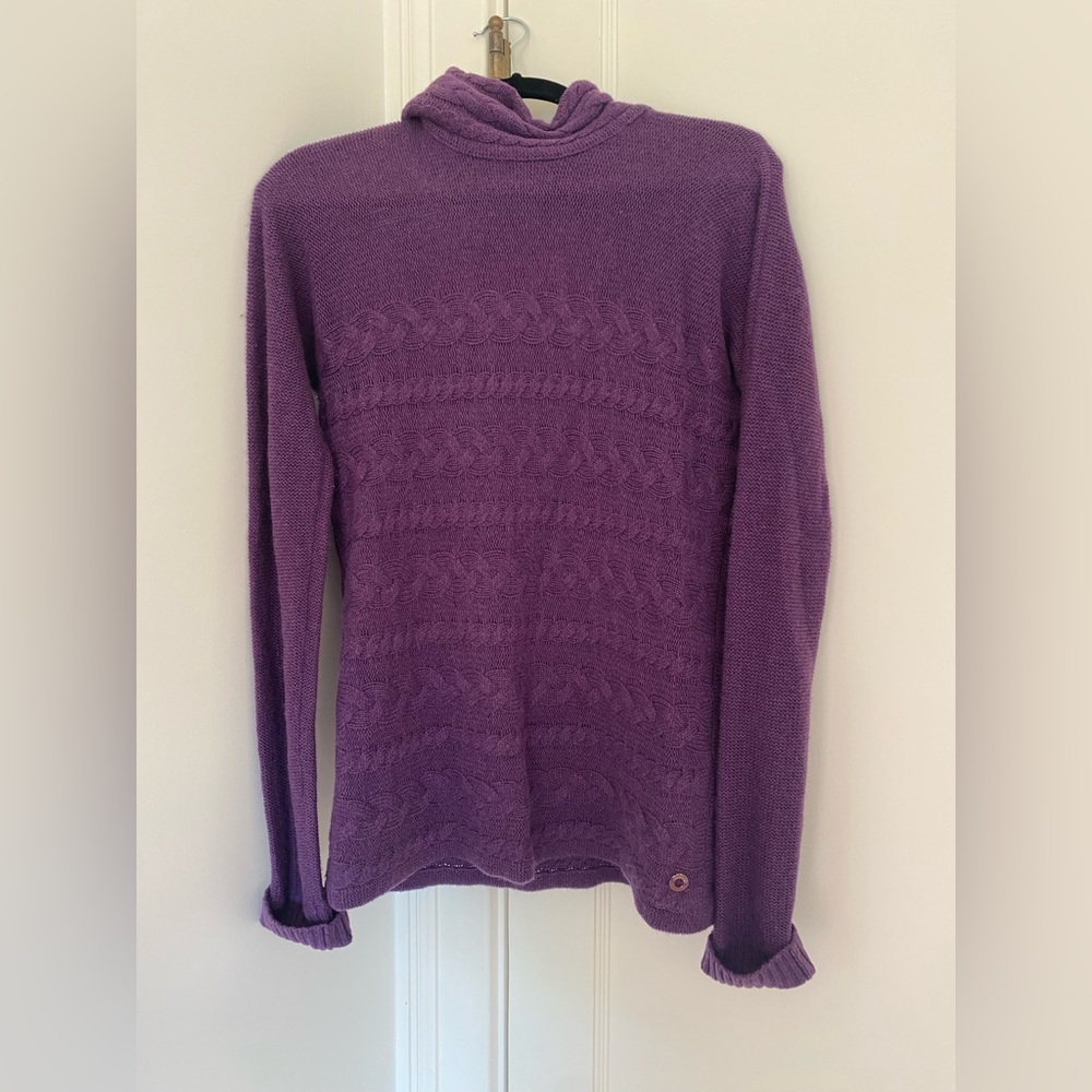 Purple Loro Piana cable knit turtleneck sweater